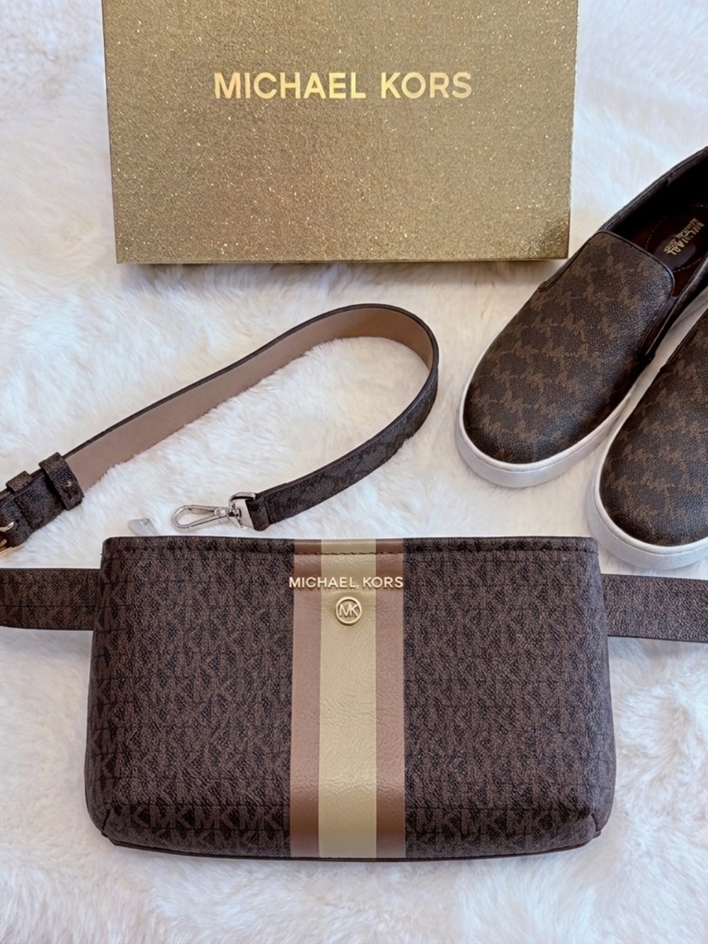 Michael Kors: NEW Matching Slip On Shoes and Sport Belt Bag